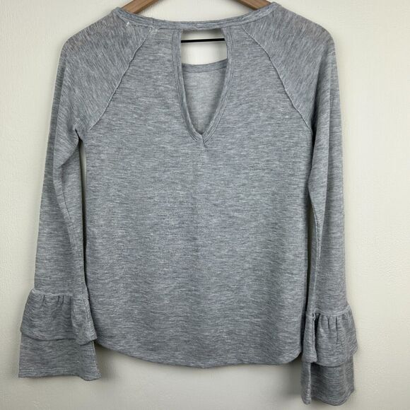 Altar'd State Top Womens Small Gray Ivory Mesh Embroidery Ruffle Boho Ladies - Picture 3 of 12